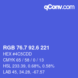 カラーコード: RGB 76.7 92.6 221 | qconv.com