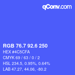 カラーコード: RGB 76.7 92.6 250 | qconv.com
