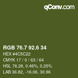 カラーコード: RGB 76.7 92.6 34 | qconv.com
