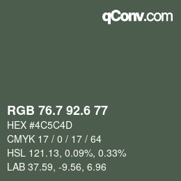 カラーコード: RGB 76.7 92.6 77 | qconv.com