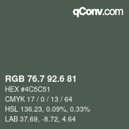 カラーコード: RGB 76.7 92.6 81 | qconv.com