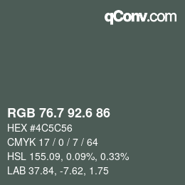 カラーコード: RGB 76.7 92.6 86 | qconv.com