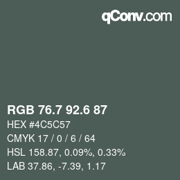 カラーコード: RGB 76.7 92.6 87 | qconv.com