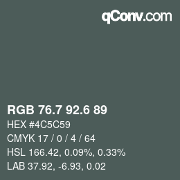 カラーコード: RGB 76.7 92.6 89 | qconv.com