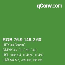 カラーコード: RGB 76.9 146.2 60 | qconv.com
