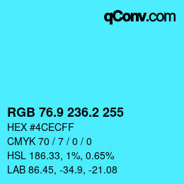 Color code: RGB 76.9 236.2 255 | qconv.com