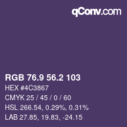 カラーコード: RGB 76.9 56.2 103 | qconv.com