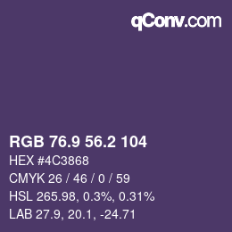Color code: RGB 76.9 56.2 104 | qconv.com