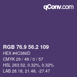 Farbcode: RGB 76.9 56.2 109 | qconv.com