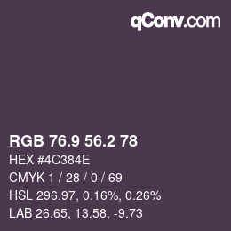 Color code: RGB 76.9 56.2 78 | qconv.com