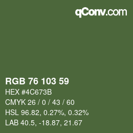 Color code: RGB 76 103 59 | qconv.com