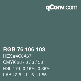 Color code: RGB 76 106 103 | qconv.com