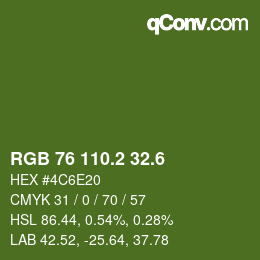 カラーコード: RGB 76 110.2 32.6 | qconv.com