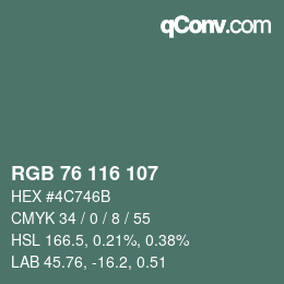 Color code: RGB 76 116 107 | qconv.com