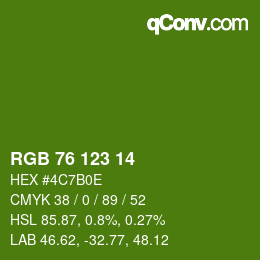 Color code: RGB 76 123 14 | qconv.com