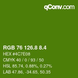 カラーコード: RGB 76 126.8 8.4 | qconv.com