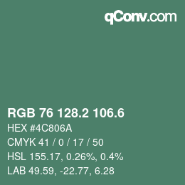 カラーコード: RGB 76 128.2 106.6 | qconv.com