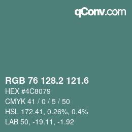カラーコード: RGB 76 128.2 121.6 | qconv.com
