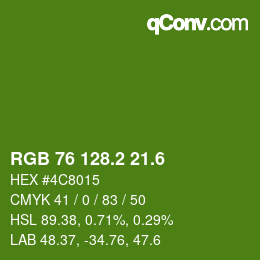 カラーコード: RGB 76 128.2 21.6 | qconv.com