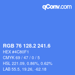 カラーコード: RGB 76 128.2 241.6 | qconv.com