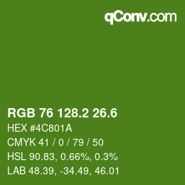 カラーコード: RGB 76 128.2 26.6 | qconv.com