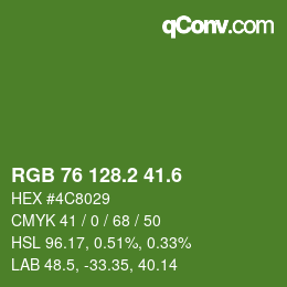 カラーコード: RGB 76 128.2 41.6 | qconv.com