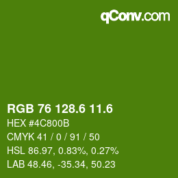 カラーコード: RGB 76 128.6 11.6 | qconv.com