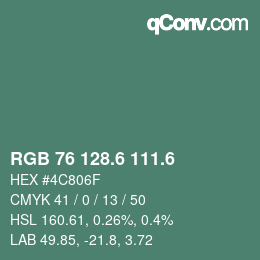 カラーコード: RGB 76 128.6 111.6 | qconv.com