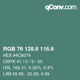 カラーコード: RGB 76 128.6 116.6 | qconv.com