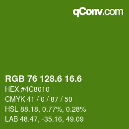 カラーコード: RGB 76 128.6 16.6 | qconv.com