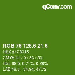 カラーコード: RGB 76 128.6 21.6 | qconv.com