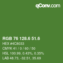 カラーコード: RGB 76 128.6 51.6 | qconv.com
