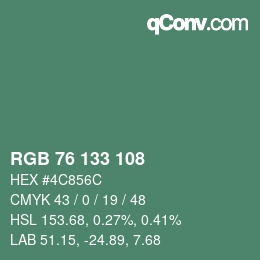 Color code: RGB 76 133 108 | qconv.com