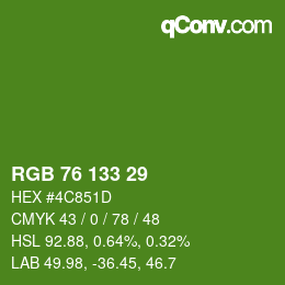 Color code: RGB 76 133 29 | qconv.com