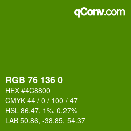 Color code: RGB 76 136 0 | qconv.com