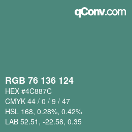 颜色代码: RGB 76 136 124 | qconv.com