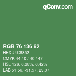 Color code: RGB 76 136 82 | qconv.com