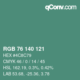 Color code: RGB 76 140 121 | qconv.com