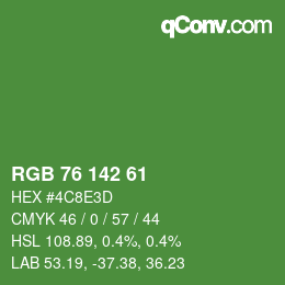 Color code: RGB 76 142 61 | qconv.com