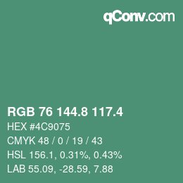 カラーコード: RGB 76 144.8 117.4 | qconv.com