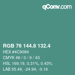 カラーコード: RGB 76 144.8 132.4 | qconv.com