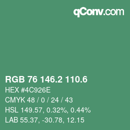 カラーコード: RGB 76 146.2 110.6 | qconv.com