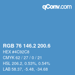 カラーコード: RGB 76 146.2 200.6 | qconv.com