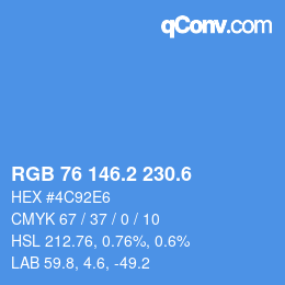 カラーコード: RGB 76 146.2 230.6 | qconv.com