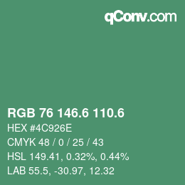 カラーコード: RGB 76 146.6 110.6 | qconv.com