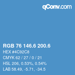 カラーコード: RGB 76 146.6 200.6 | qconv.com