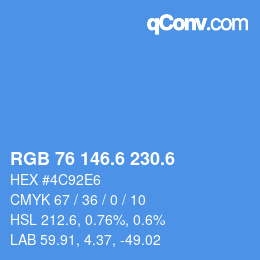 カラーコード: RGB 76 146.6 230.6 | qconv.com