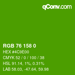 Color code: RGB 76 158 0 | qconv.com