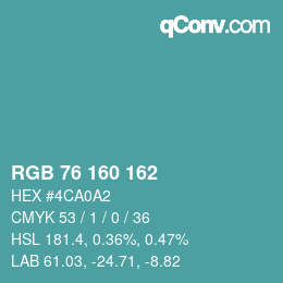 Color code: RGB 76 160 162 | qconv.com