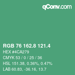 カラーコード: RGB 76 162.8 121.4 | qconv.com